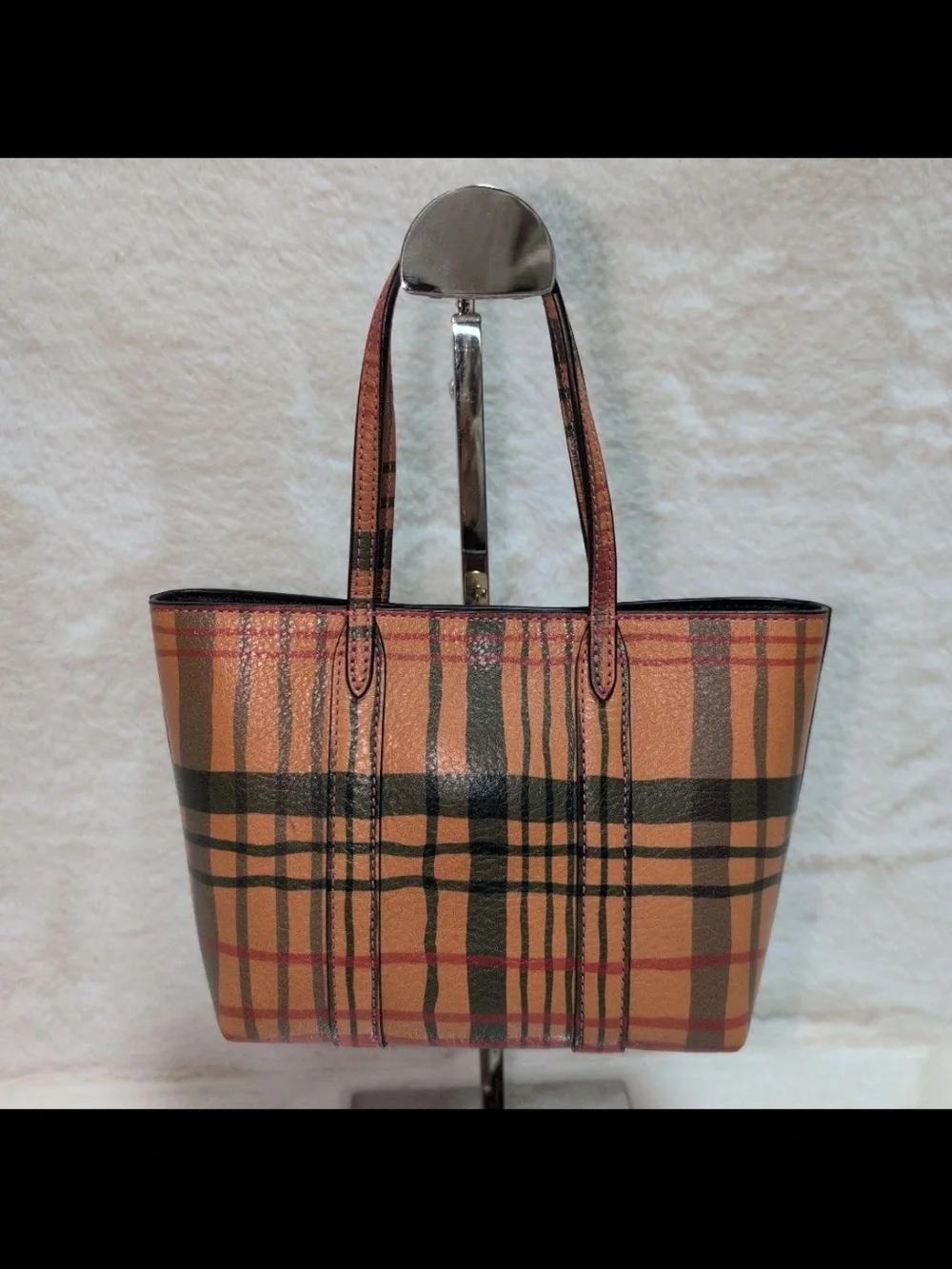 Mulberry Tan and Black Plaid Leather Tote